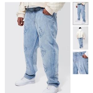 BoohooMan Plus Straight Leg Dove Applique Jeans 38